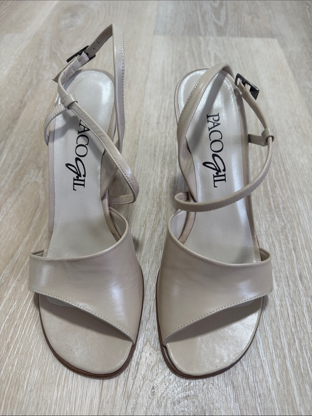 Paco Gil Neutral Beige Leather Strappy Slingback Sandals